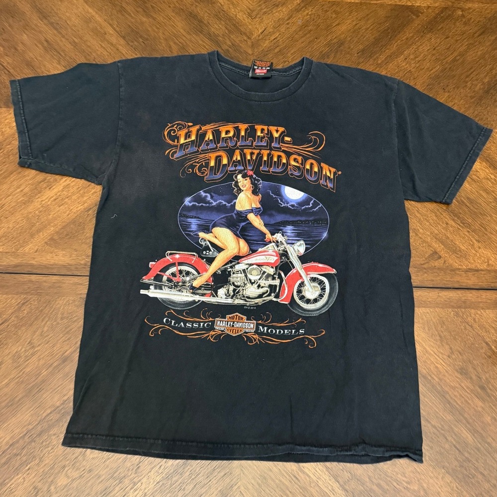 Harley Davidson Pinup Girl Classic Models T-Shirt Barnett El Paso TX Black L